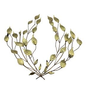 Vintage Metal Thin Hammered Gold Tone Leaves & Branches MCM Wall Hanging
